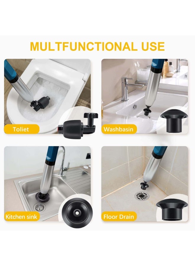 أنمي مكبس تصريف بضغط الهواء العالي - أداة تسليك المجاري من الفولاذ المقاوم للصدأ مع 5 رؤوس للمرحاض والمغسلة - Image 5